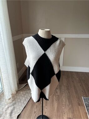 ASOS Black & White Argyle Sleeveless Knit Vest